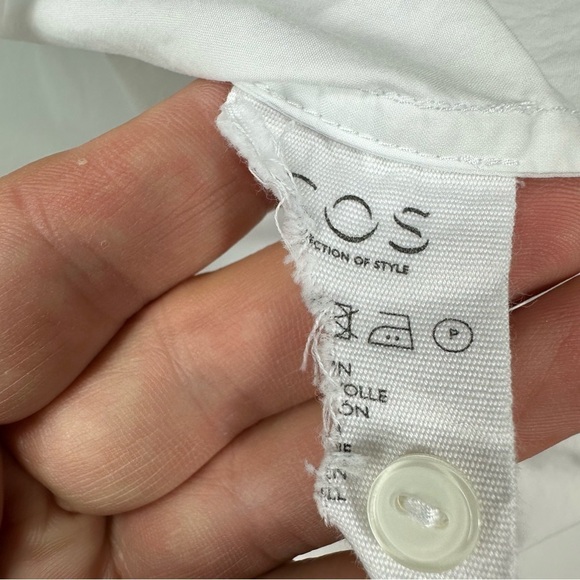 COS Sz 34 Shirt White Collarless Tuxedo Tunic - Picture 9 of 11